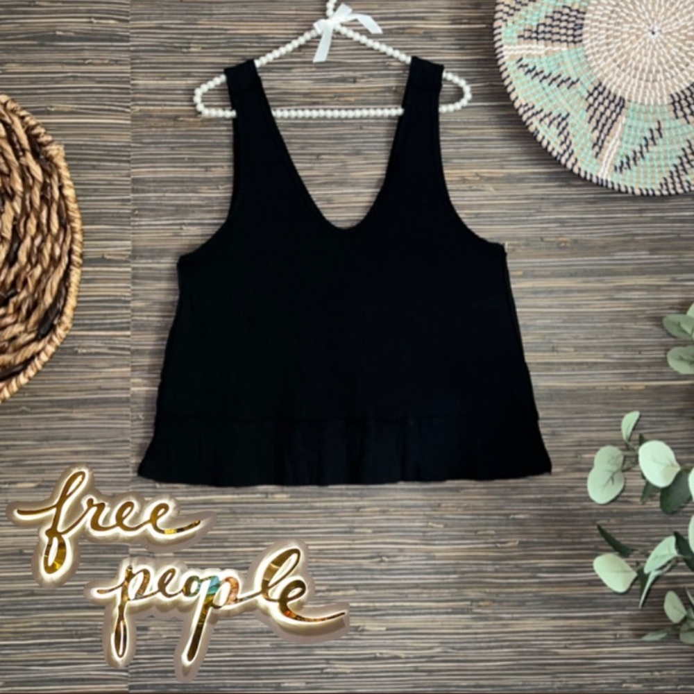 Free People We The Free Ribbed Harper Tank In Black XS
